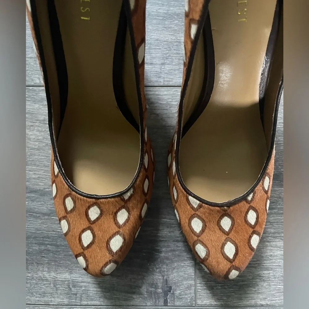 NWT Nine West Rocha Pumps Exotic Pony Hair Leather Platform Stiletto Heels